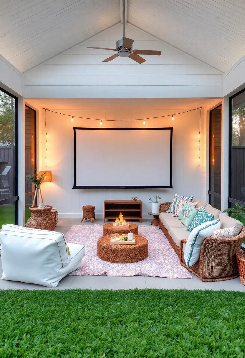 Mini Theater setup: ‌Create‍ a​ backyard theater ⁣experience⁤ with a screen for movies and a cozy section with blankets and cushions for ⁢children‍ to enjoy pop-corn flicks