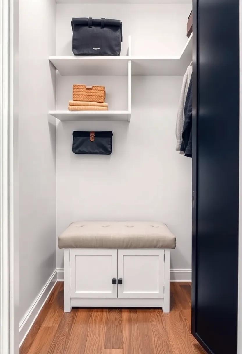Add an upholstered bench at the base of⁤ your ​closet to create ‍a cozy spot for getting dressed while providing hidden ‍storage underneath