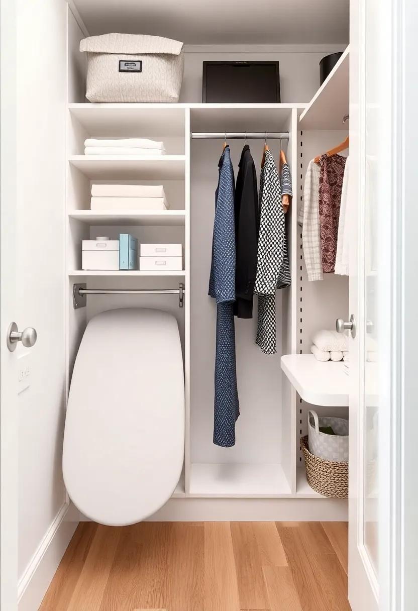 Create a multifunctional closet with a built-in ironing board for convenience,​ seamlessly integrating functionality with style