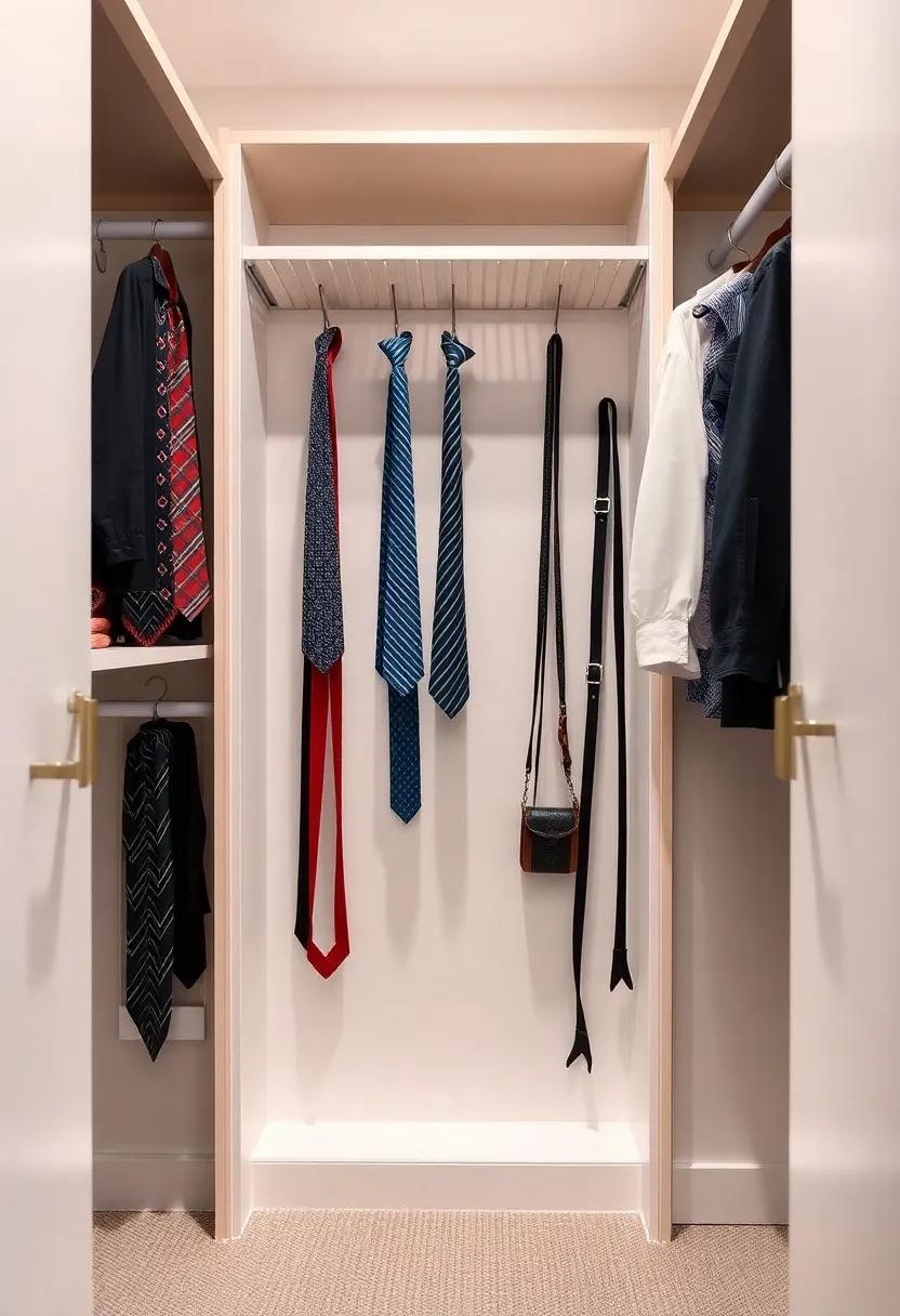 Integrate small hooks for ties and belts ‌on the side walls, keeping accessories within reach while ensuring they don’t take up valuable hanging space