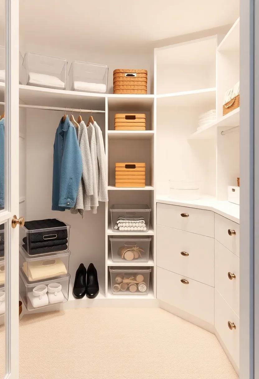 Use clear bins⁢ for visibility to effortlessly ⁢find⁣ items at a glance, combining practicality with an aesthetic touch in your closet