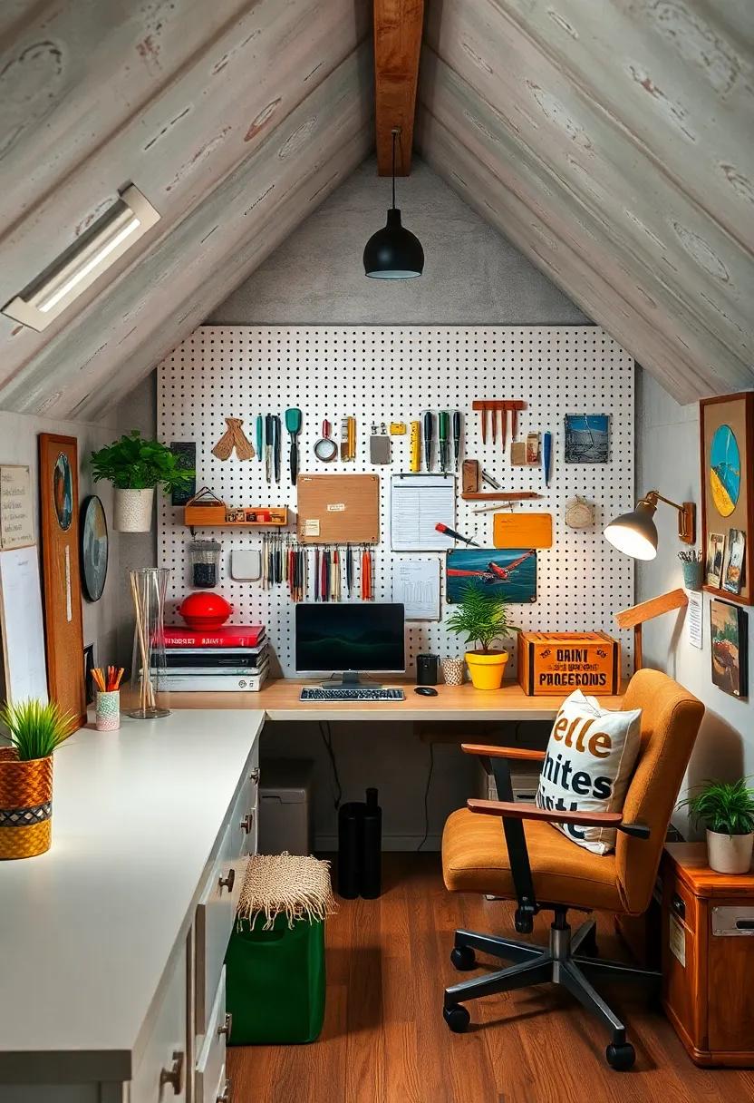 Industrial⁣ Charm: Step into a small office that combines rugged⁣ metal furnishings ⁤with a ⁣textured pegboard⁣ wall, exuding an urban edge​ while maintaining functional storage