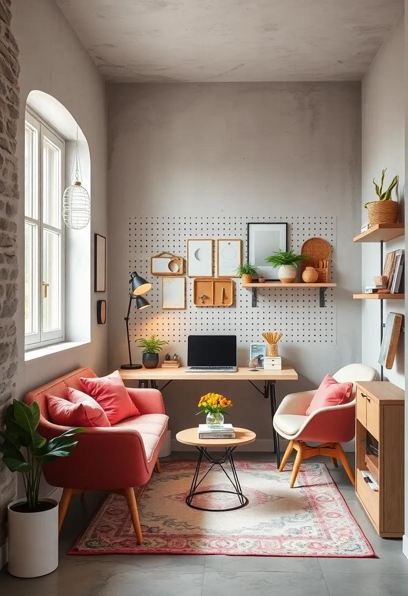Cozy⁤ Corner: Find solace⁢ in a ⁢soothing small ⁣office where soft ‍pastel colors ‌and a⁤ functional pegboard create a warm and inviting atmosphere for productivity