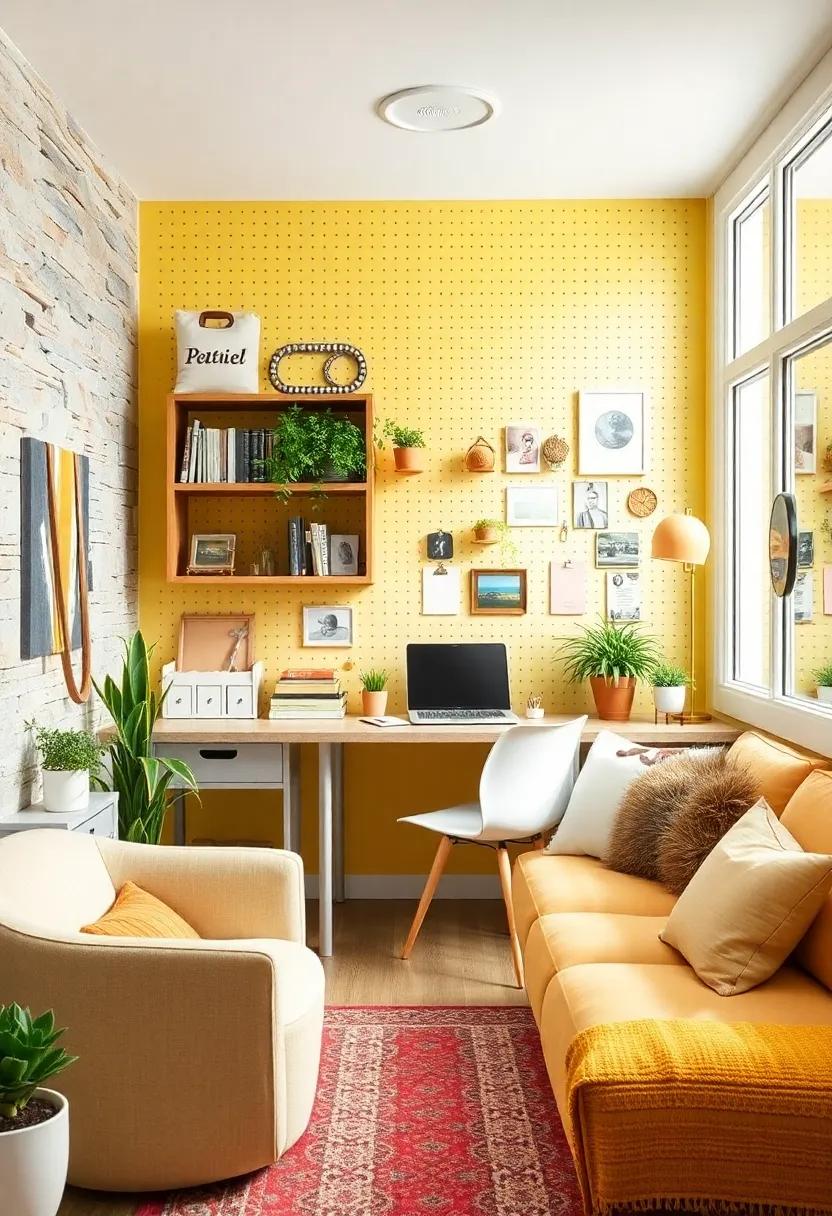 Bright and Breezy: Check​ out a sunny small office ‌with a light yellow ⁣pegboard, bringing ⁢warmth⁢ and ⁤cheer ⁢while⁣ keeping supplies organized and within ⁢reach