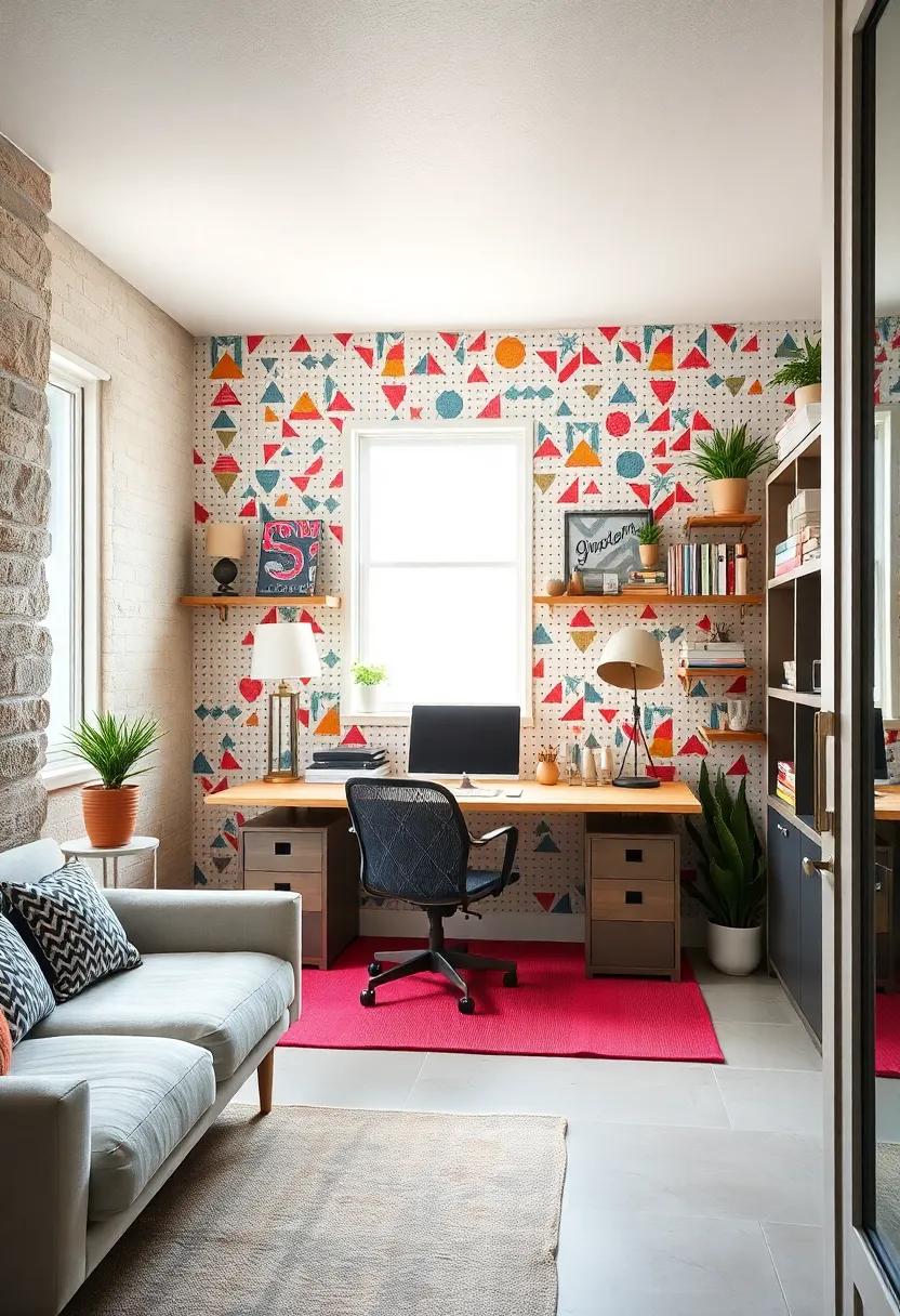 Bold Patterns: Admire a‍ playful home office where a patterned pegboard adds a ‍touch of whimsy, turning mundane‍ storage⁤ into a focal point​ of inspiration