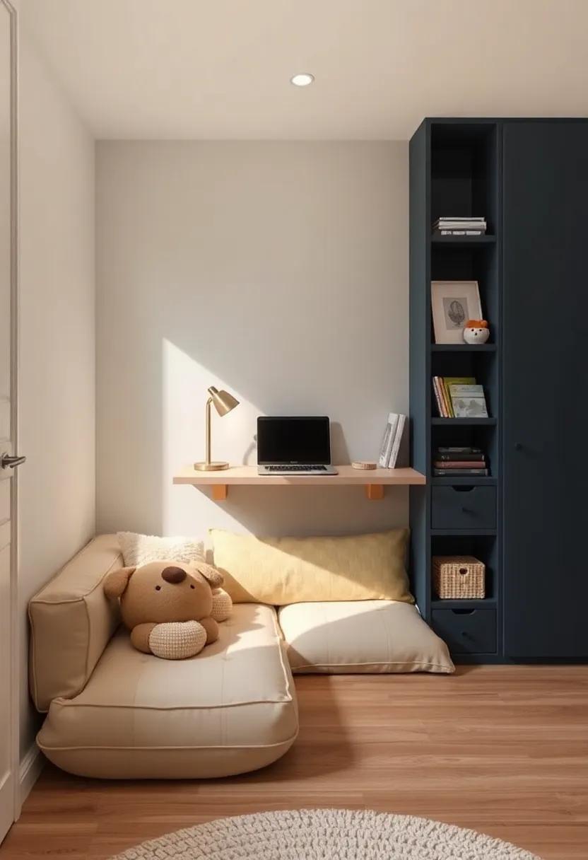 The Tucked-In Soft ​Play Area: ⁣Built-in plush⁢ cushions beneath‌ a ⁣desk where kids can lounge and play, with clever storage pockets for plush toys and‌ games