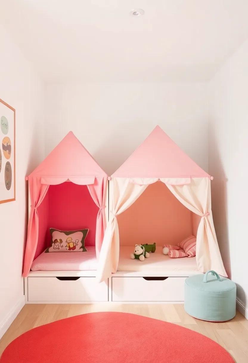 The Collapsible Tents: Built-in tent structures within ⁢the room allowing for spontaneous ⁢play,with hidden ⁣compartments underneath⁣ for stowing away toys