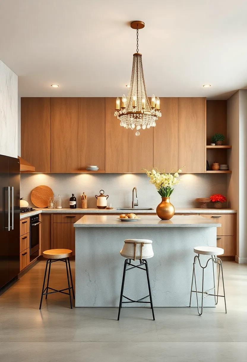 A chic, ⁢chandelier-adorned ‍island adds a touch‌ of elegance to this ​compact kitchen,⁢ proving ⁣that‍ even‌ small ‍spaces can have lavish style