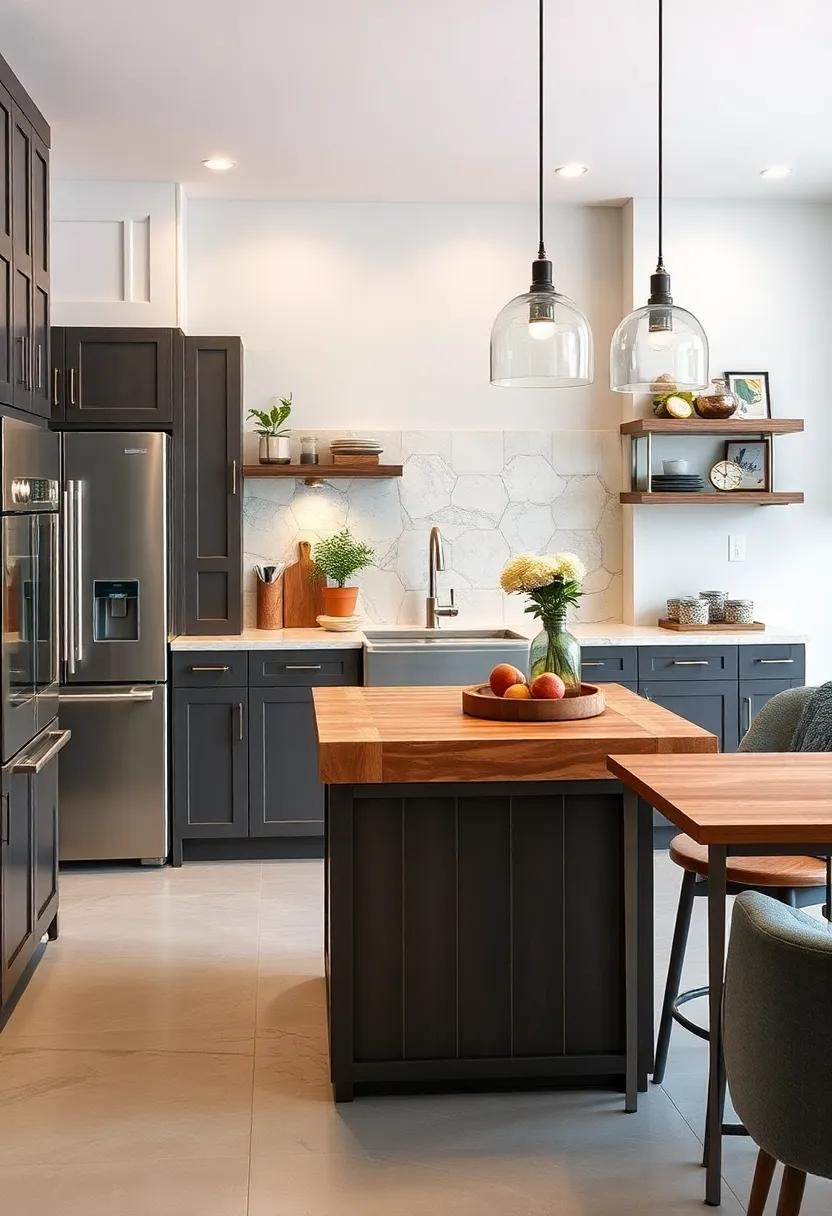 Combining traditional ⁢and modern styles,this small kitchen’s island features a⁣ classic butcher block top with contemporary metal accents for an ⁤eye-catching effect