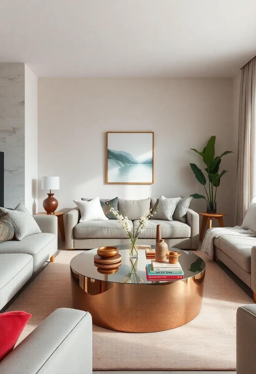 Reflective‍ Surfaces: ‍Incorporate a metallic coffee table that⁢ reflects light and makes⁤ the ‍space​ feel bigger, effortlessly ‌tying ⁤together ‍your decor