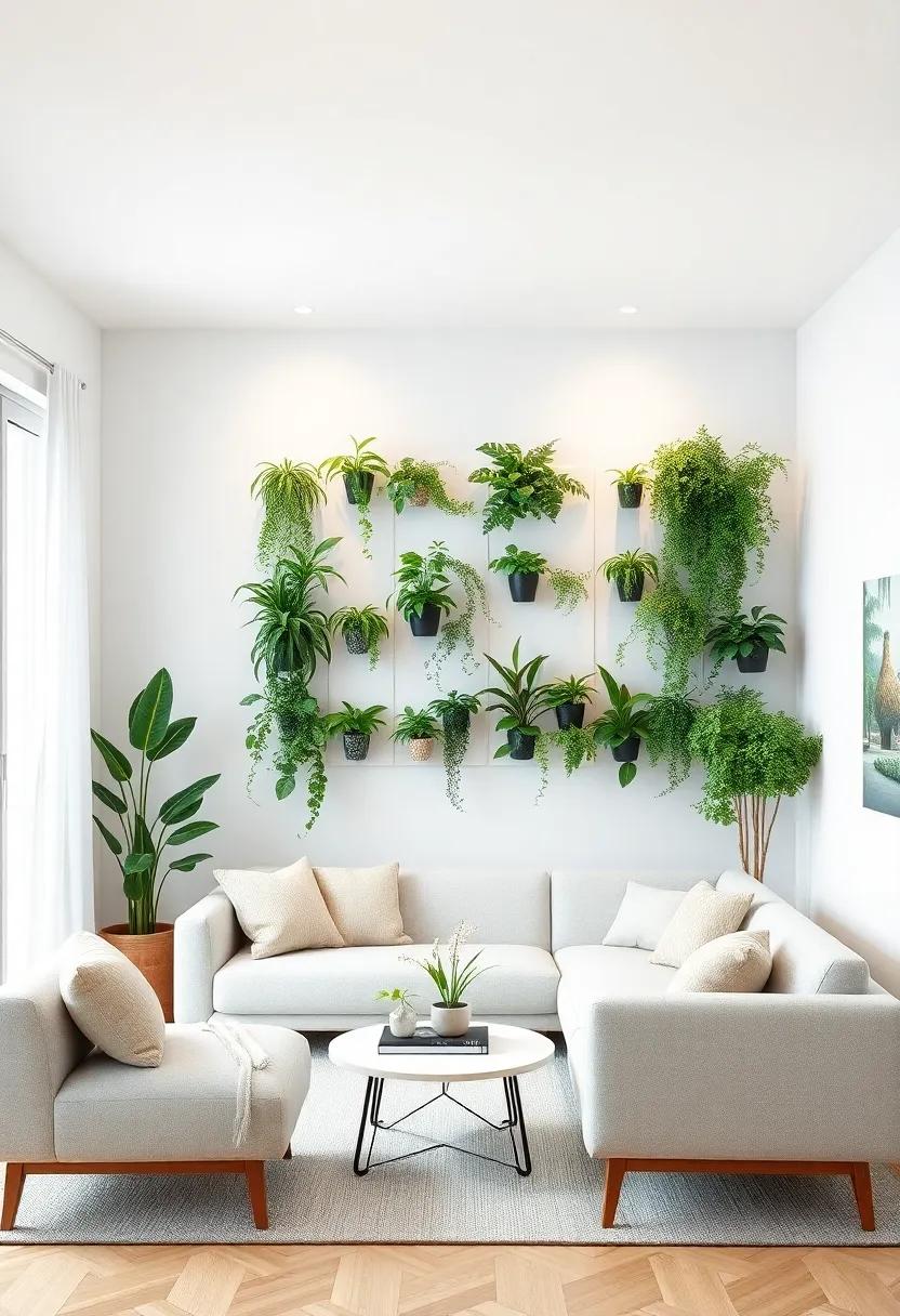 Discover how a ⁢minimalist design can beautifully frame ​a vertical plant ‍wall, creating a tranquil oasis in⁣ a small living room