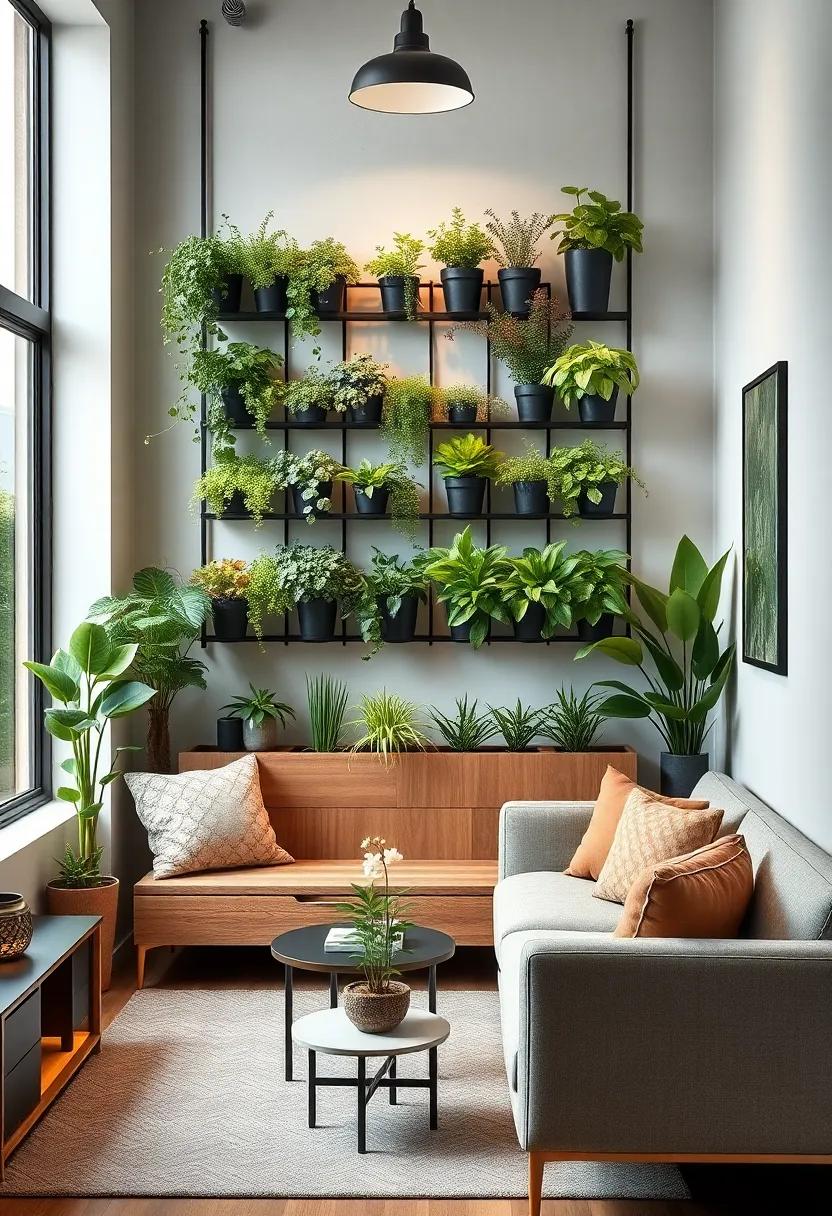 Admire the industrial⁣ chic⁣ vibe of a small space adorned with a ‌vertical garden,showcasing an array of herbs ‌and succulents in sleek,modern containers