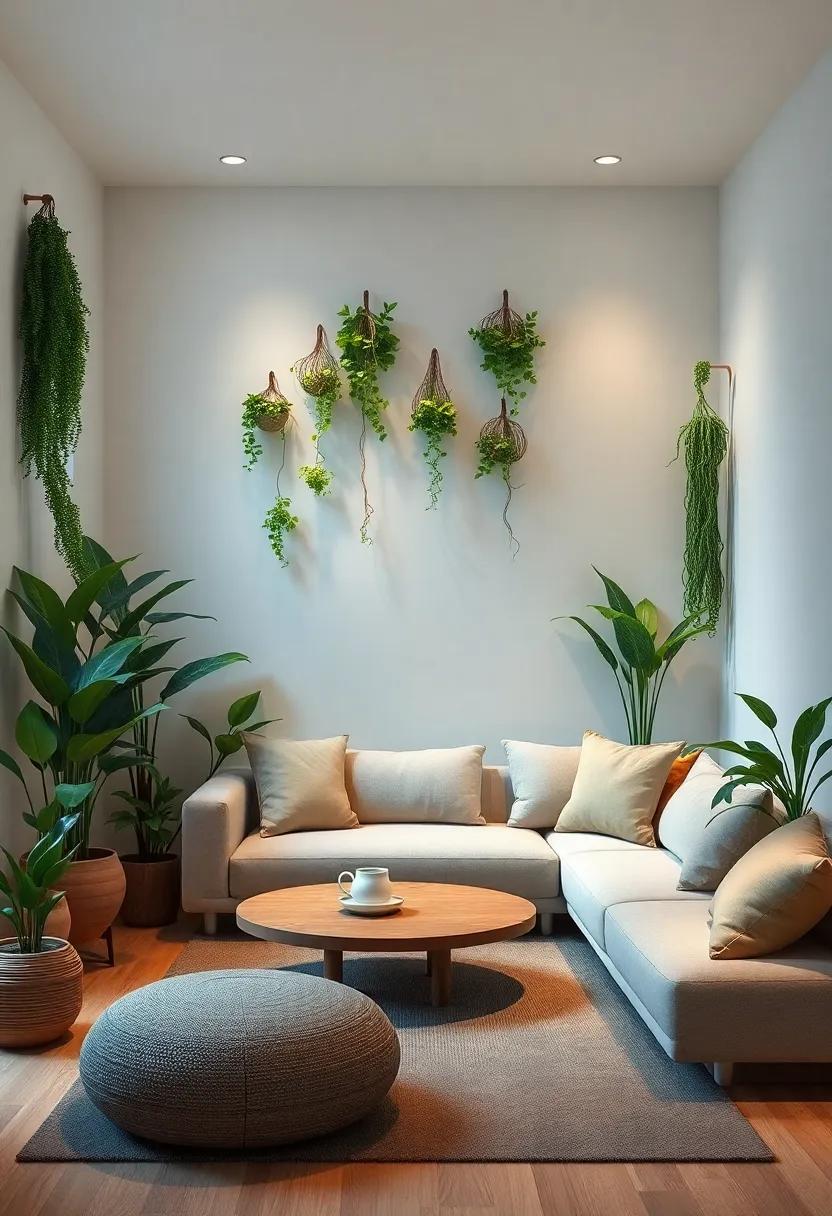 Witness ​the beauty ‍of a vertical‌ plant⁢ screen that acts as‌ a ⁤natural‍ divider, creating distinct ​areas within⁣ an open-concept small living space
