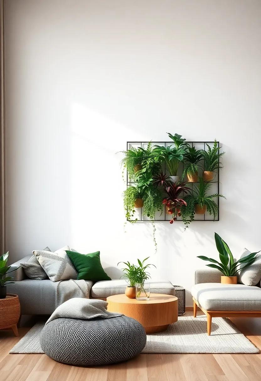 Be inspired by the striking contrast of a bold vertical plant display against a neutral ‌wall, proving that a splash of nature can enliven any room
