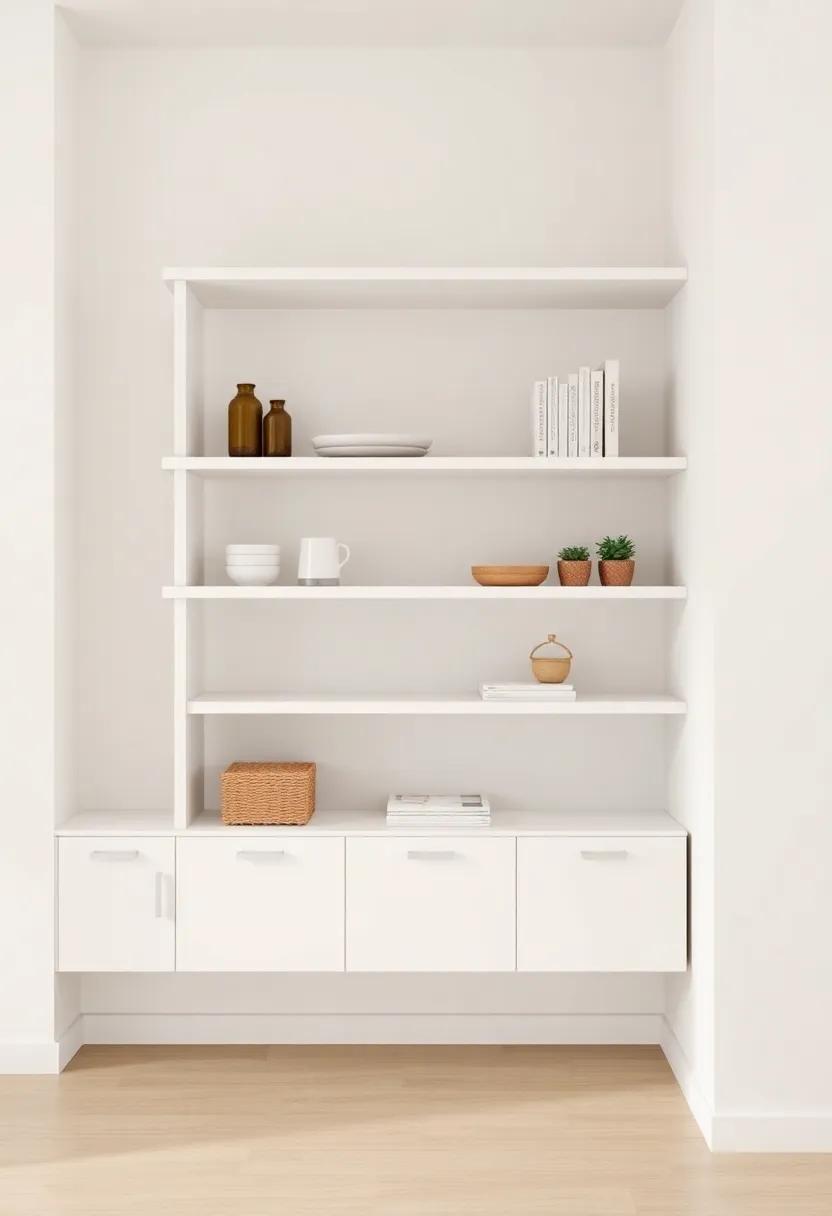Open Shelving Units:‍ Replace⁤ bulky⁤ cabinets with open ‍shelving that keeps your​ essentials‍ visible and ‍accessible while enhancing a⁣ sense of spaciousness