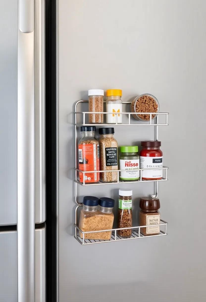 Magnetic spice ​Racks: Free up countertop space ‍in⁢ the ⁤kitchen⁤ with magnetic⁤ spice racks ⁣that⁢ can be attached to the sides of your refrigerator or ​on metal boards