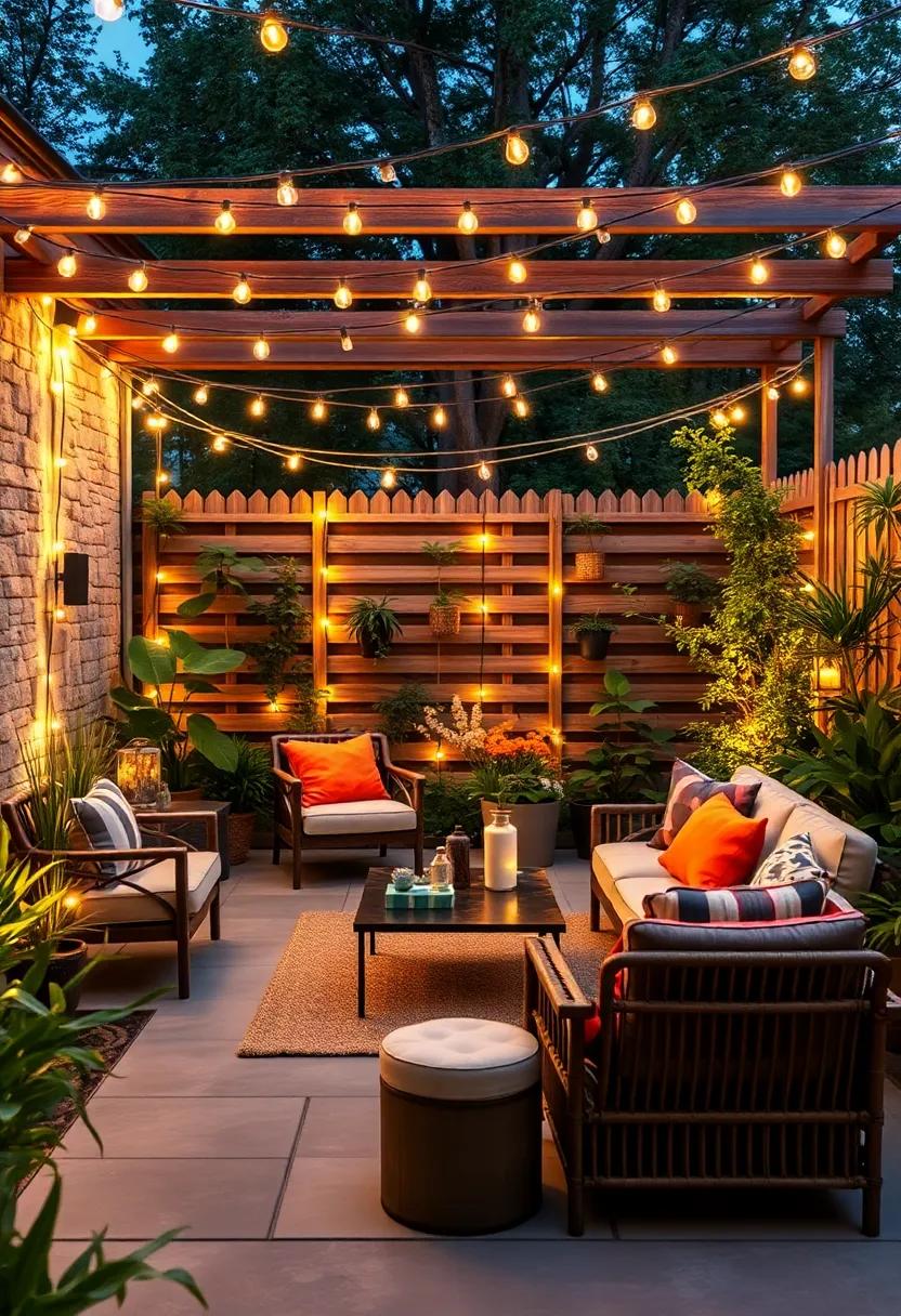 elegant Borders: Outline​ Garden Features⁣ and Fencing with Beautiful string Lights