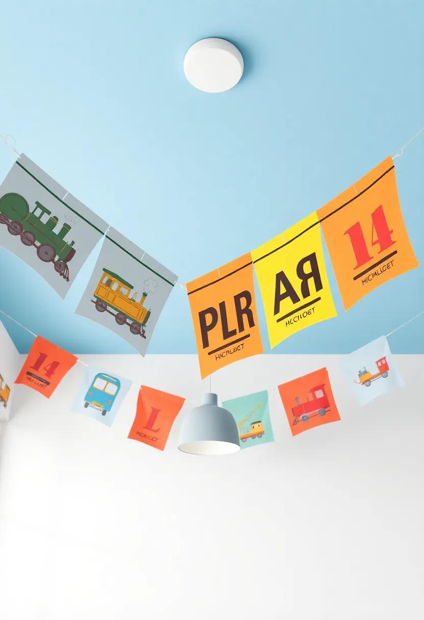 Train-Themed Ceiling​ Banners: Add⁤ flair to the room‍ with colorful banners displaying various‌ train names and types
