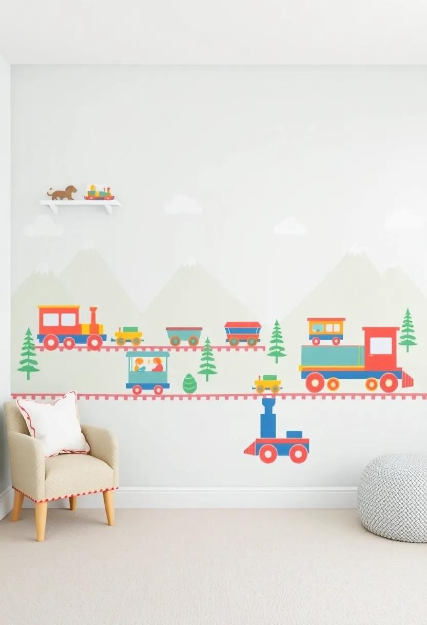 Whimsical Train Wall Murals: Transform the‍ nursery walls with vibrant train-themed murals that spark imagination and adventure