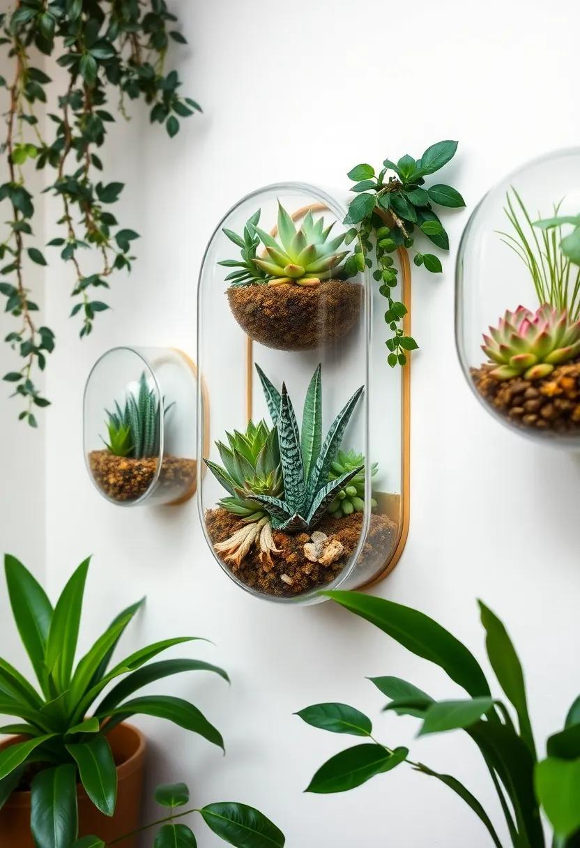 Succulent Terrariums: Use ⁢wall-mounted ‌terrariums ​filled with succulents and ​tropical ⁢plants ​for a living wall effect