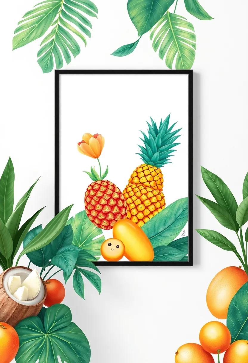 Exotic Fruit Illustrations: Hang‌ up art featuring vibrant ​illustrations of tropical fruits like pineapples, mangos,⁢ and coconuts for a ‌fun touch