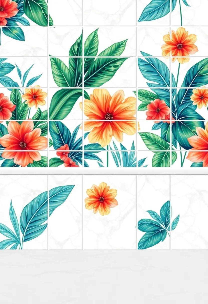Colorful Hand-Painted ⁤Tiles: Display hand-painted tiles adorned with tropical patterns as ​a charming backsplash or ‍wall accent