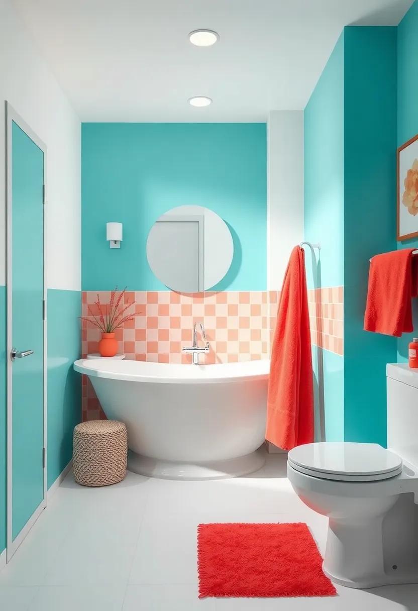 Tranquil Turquoise and ​Crisp White⁤ with‌ Pops of Coral:⁤ Create a serene oasis with⁣ a refreshing turquoise ⁢backdrop, accentuated by crisp white fixtures ‌and ​bold coral accessories‍ that bring warmth and energy