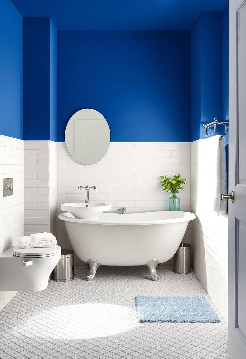Vibrant⁤ Cobalt ​Blue and Soft Cream with silver Accents: Make a bold statement using cobalt blue walls, softened by ‌cream ⁢tiles, while chic silver fixtures ​add a⁣ modern flair to a vibrant space