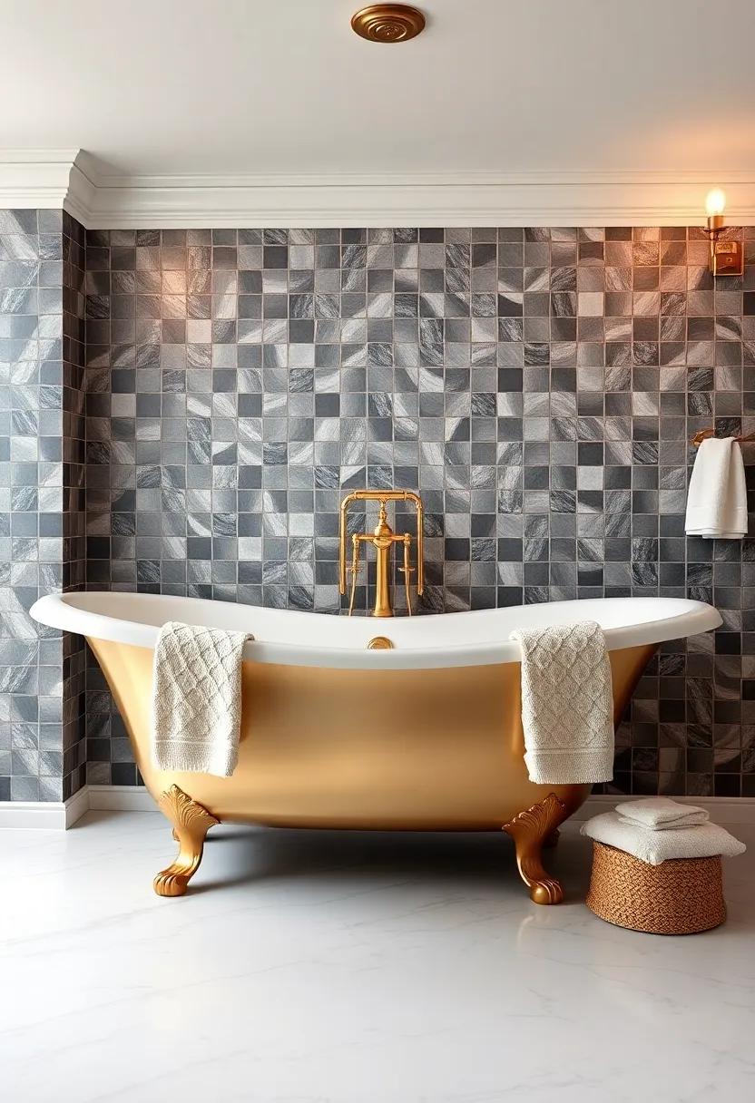 Luxe​ materials meet vintage comforts in this bathroom showcasing a polished ‍brass clawfoot ⁢tub, elegant lighting,⁤ and ‍plush⁣ towels ‌that‌ call for indulgence