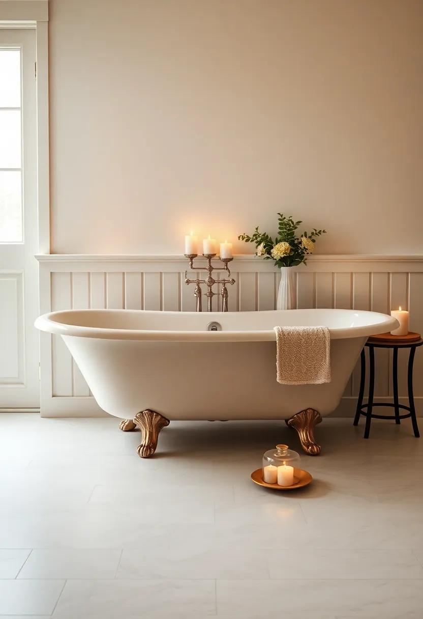 An intimate setting is crafted with soft candlelight and a charmingly placed freestanding ⁢tub, creating a⁤ cozy atmosphere ideal ⁢for relaxing‍ bubble baths