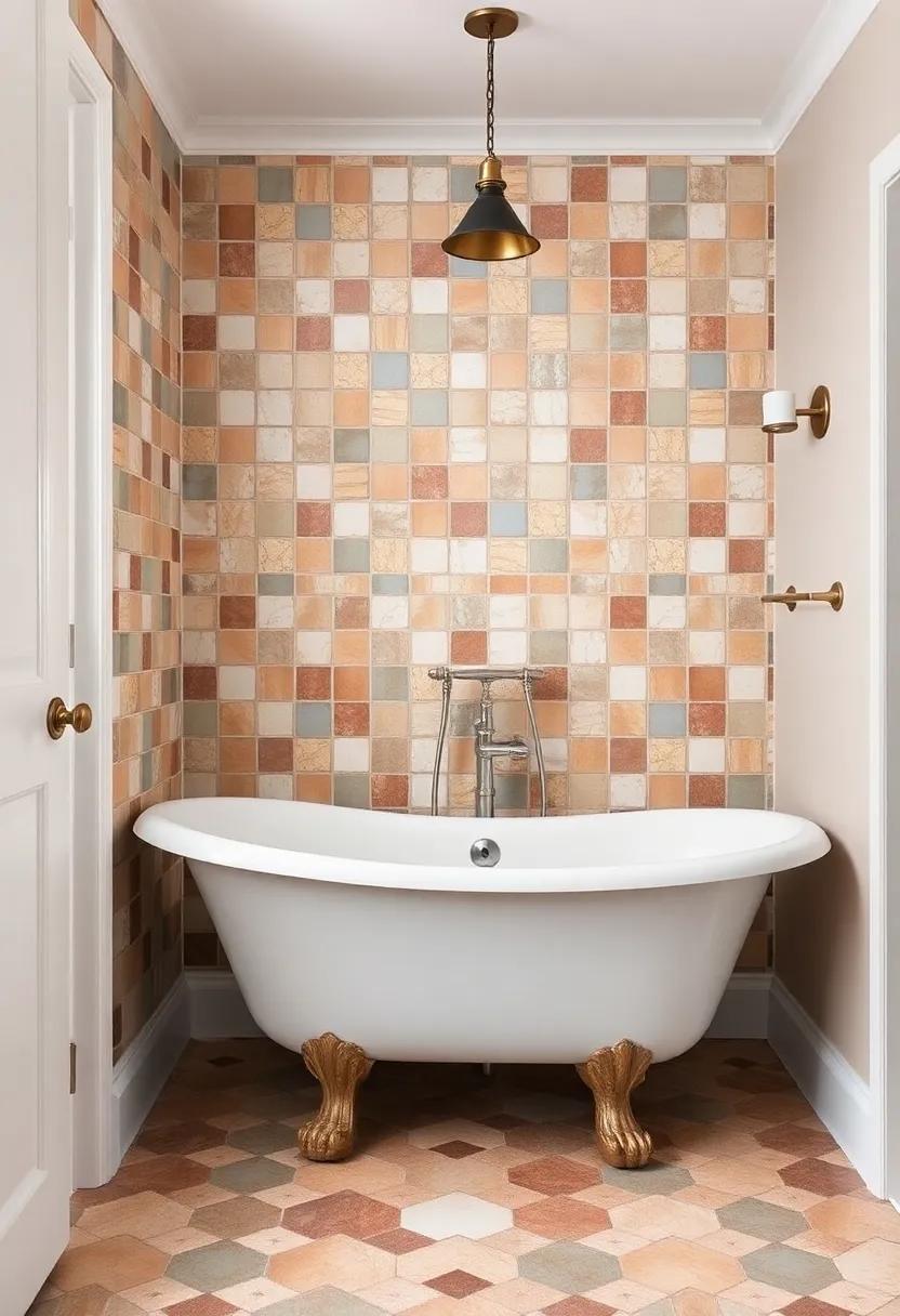 Discover eclectic charm in⁢ a bathroom where mismatched tiles ‍and a charmingly⁣ worn clawfoot​ tub embrace‍ the beauty of imperfect perfection