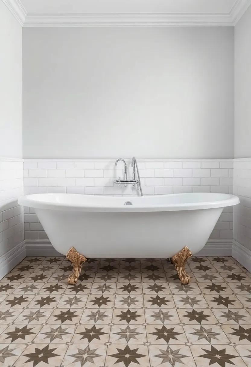 A playful twist on tradition emerges with a patterned floor and an oversized clawfoot tub that breaks away ⁤from conventional design norms