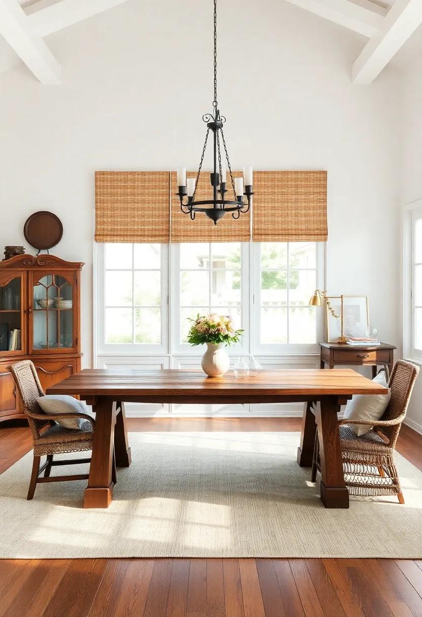 Timeless Trestle Table: A sturdy‌ wooden trestle table serves as the heart of your living space, perfect for gathering and showcasing your favorite décor