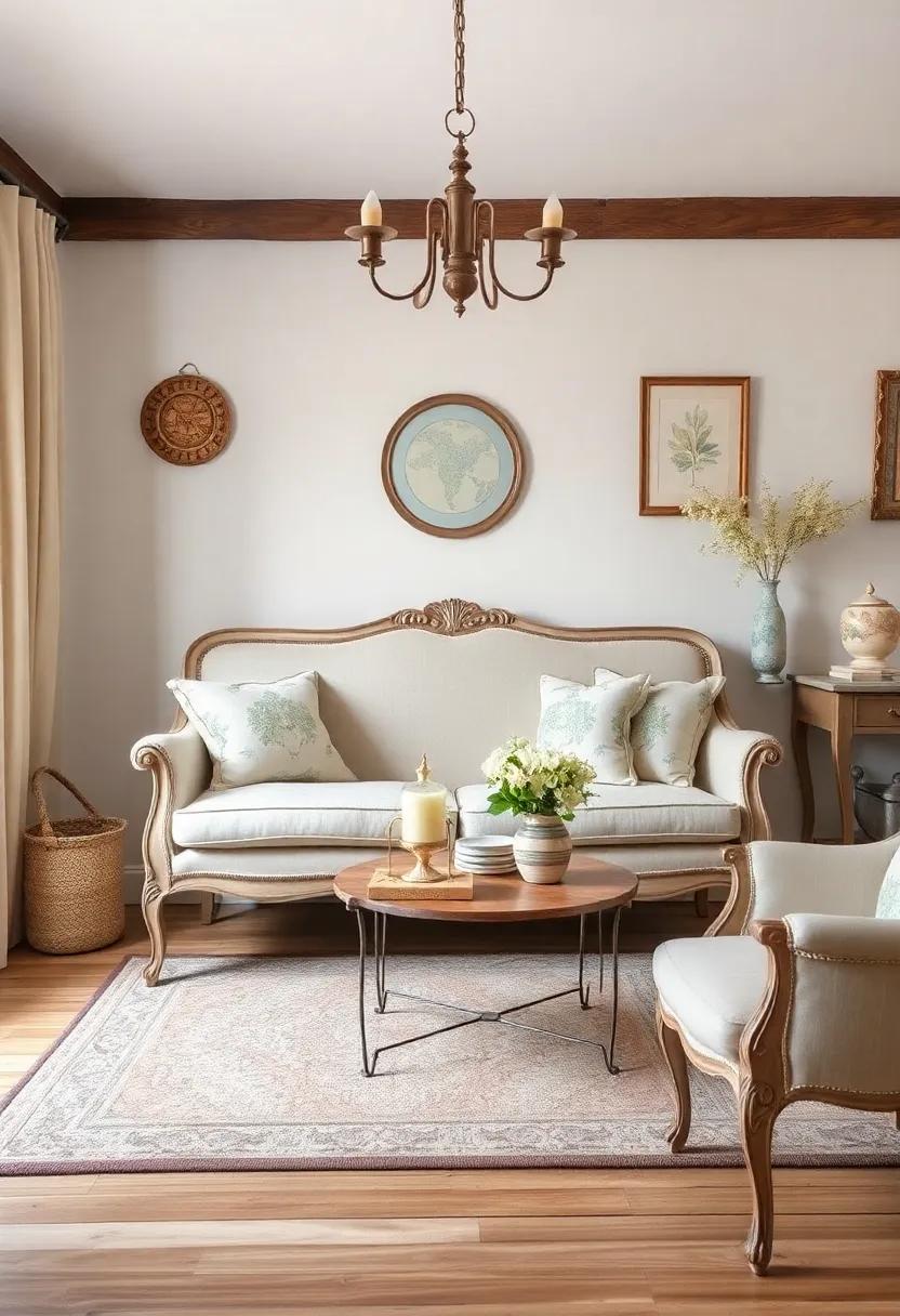 Antique Settee: Add⁤ charm⁤ and character⁤ with an antique settee,‍ upholstered in delicate fabrics like​ linen or floral patterns that echo the vintage vibe