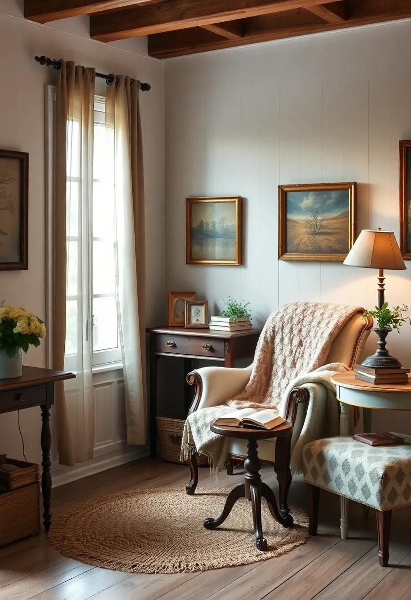 Cozy Reading Nook: Create a cozy⁢ reading nook​ with⁢ a vintage armchair, a soft throw blanket, ‍and⁢ a ⁤quaint side table, inviting ​you to unwind with a good book