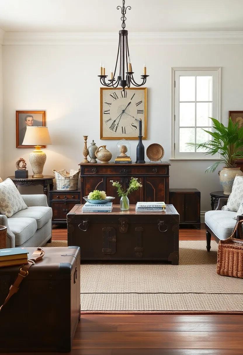 antique Trunks: Incorporate ⁤vintage trunks as coffee tables or storage solutions, providing both⁢ functionality and a glimpse ​into ‍the past