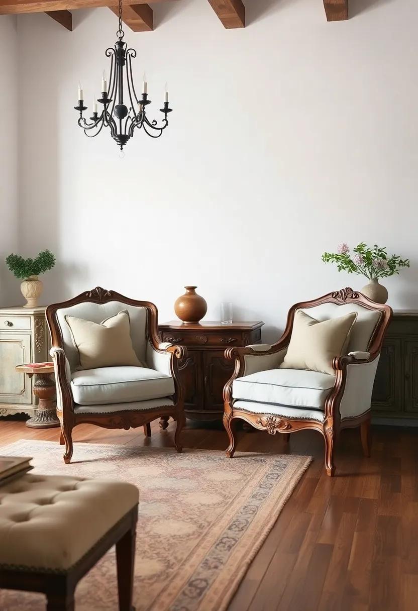 Classic French Armchairs: Incorporate a pair of‍ French ‌armchairs to create an inviting seating arrangement, complete with ornate carvings and soft, ⁤inviting cushions