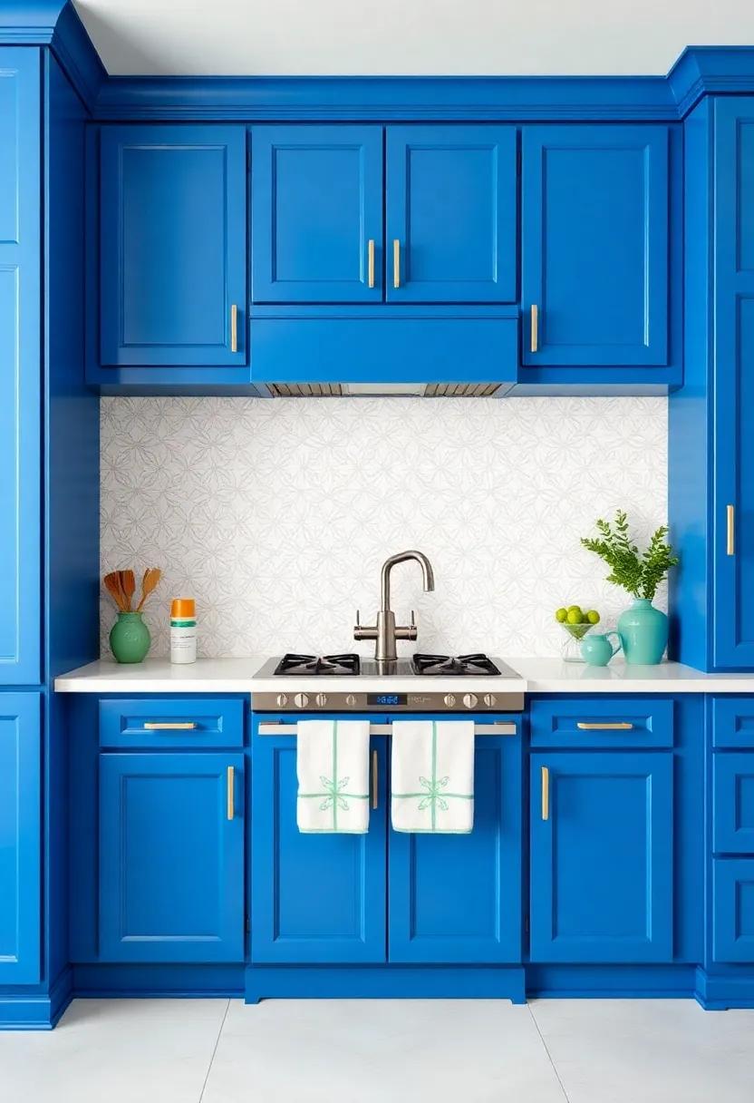 Artistic Tile Backsplash: Pair vibrant blue⁣ cabinets ‌with an intricate ⁢white tile backsplash ⁣to add ‍an artistic flair and draw ‌attention to the cooking area