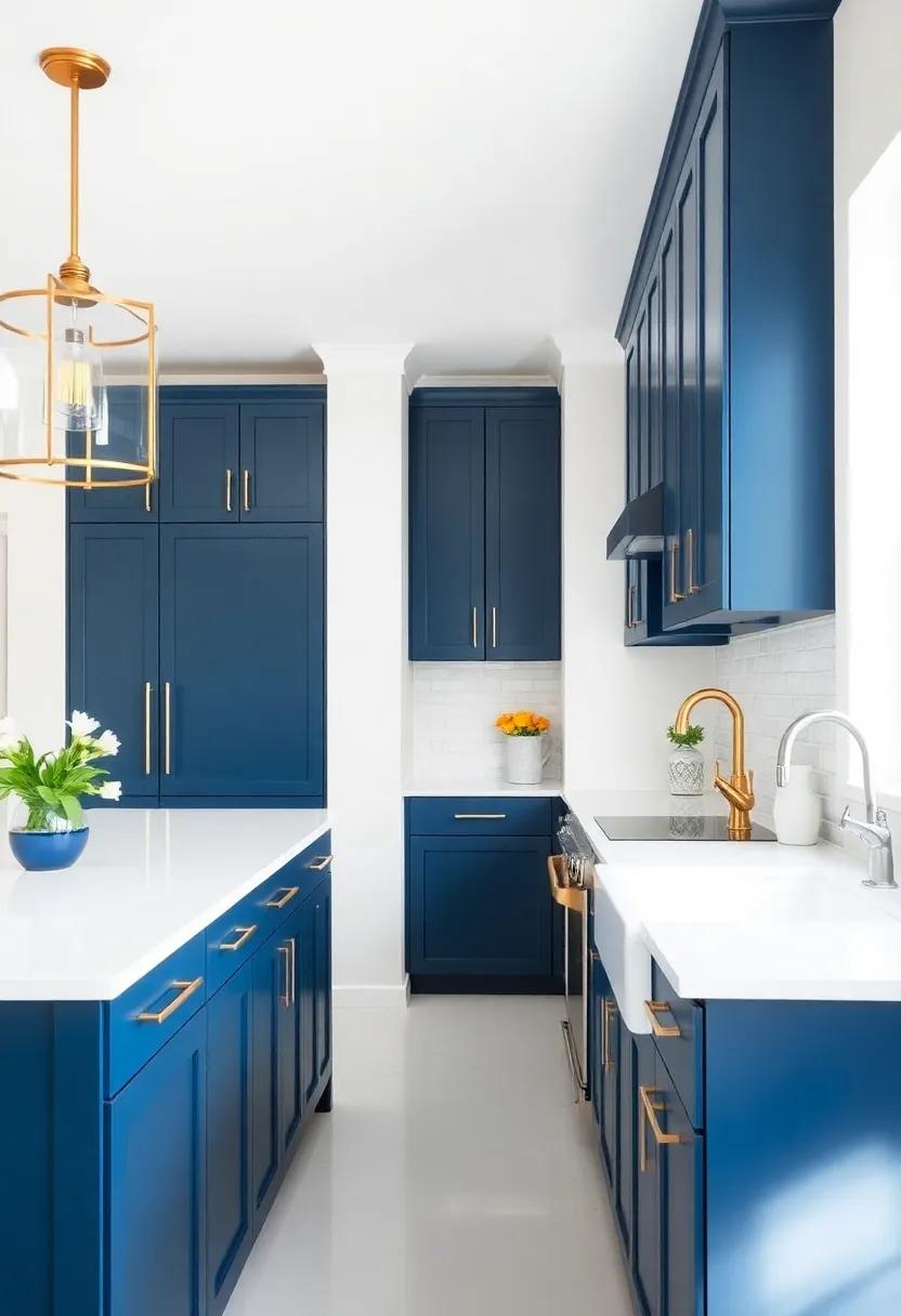 Luxurious ⁢Contrast: Create striking contrast ⁤with navy blue cabinets and white counters matched with⁣ gold ‍or brass fixtures ⁤for a touch ⁣of glamour