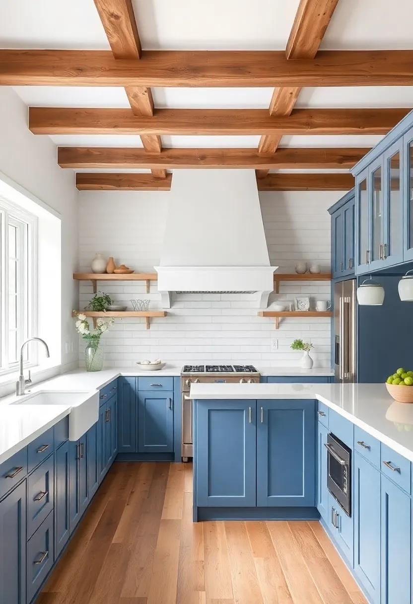 Rustic Beams:‌ Incorporate open wooden beams into a white and blue kitchen,creating warmth ‍that balances ⁤the cool tones of the cabinetry