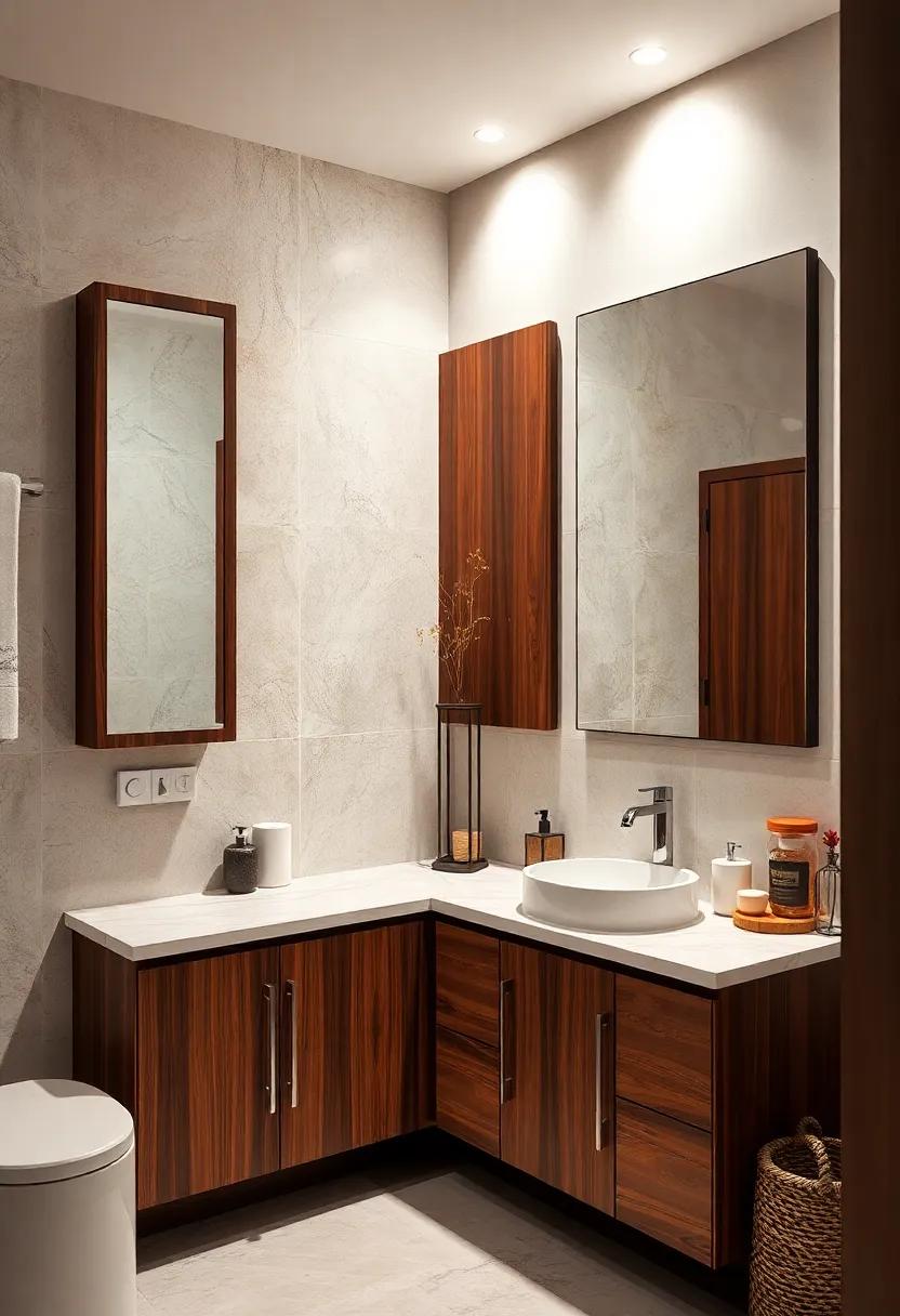 Mirror, Mirror: Use large mirrors or mirrored finishes to reflect light and make your bathroom feel ‍more spacious​ while accentuating the beauty of ‍brown wood