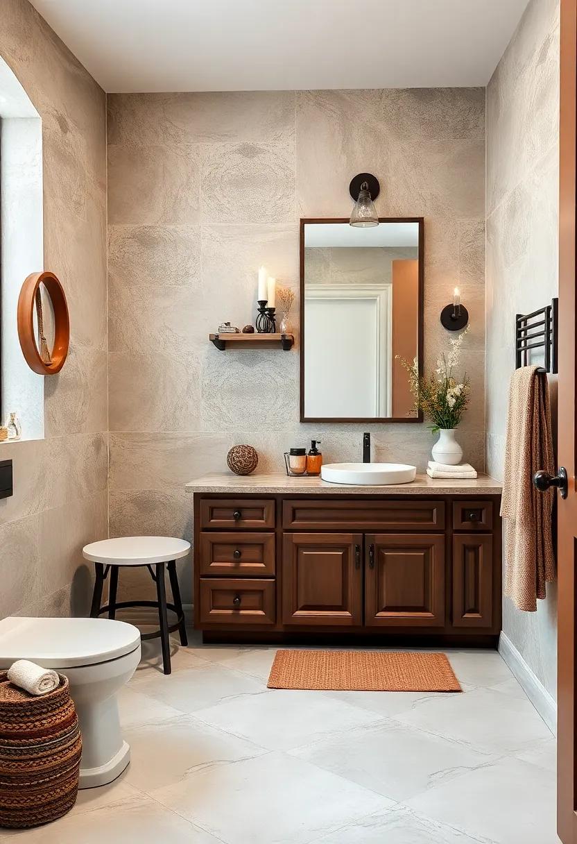 Vintage Chic: Opt⁤ for antique fixtures and whimsical decorations to contrast with modern brown ⁣cabinets,⁣ adding character and charm to your bathroom