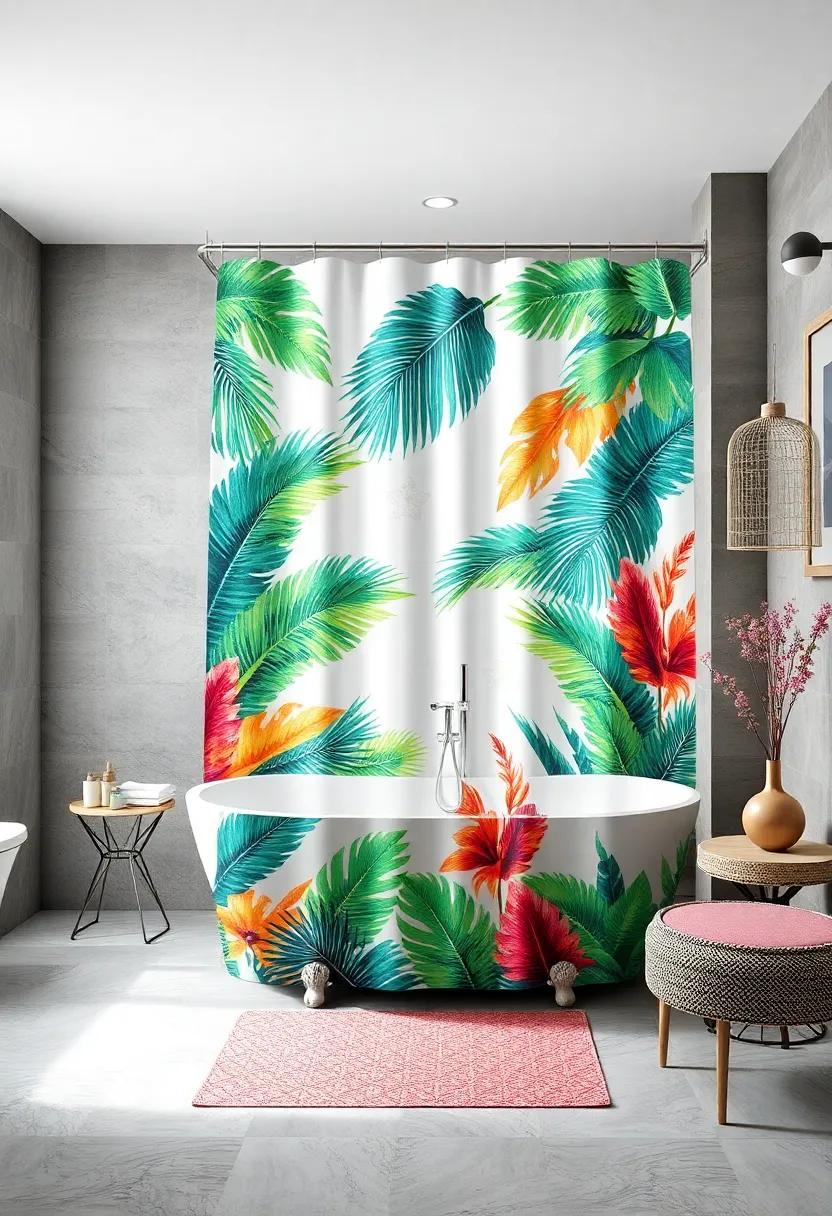 Tropical ​Paradise: Bring the ⁢exotic outdoors in with a vibrant shower curtain set featuring palm leaves and tropical motifs for a vacation vibe