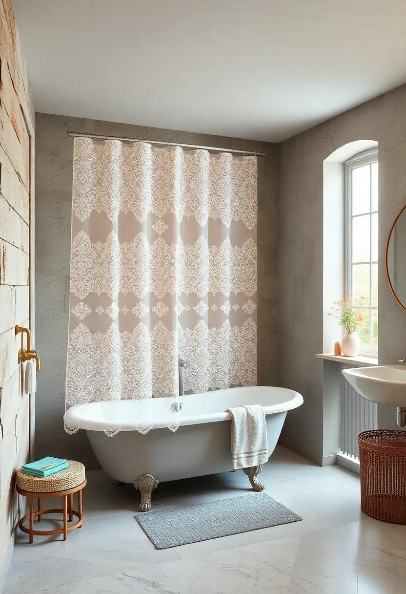 Vintage Charm: Add a touch of nostalgia with a‍ retro-inspired shower curtain ​set ​featuring delicate lace patterns and soft pastel colors