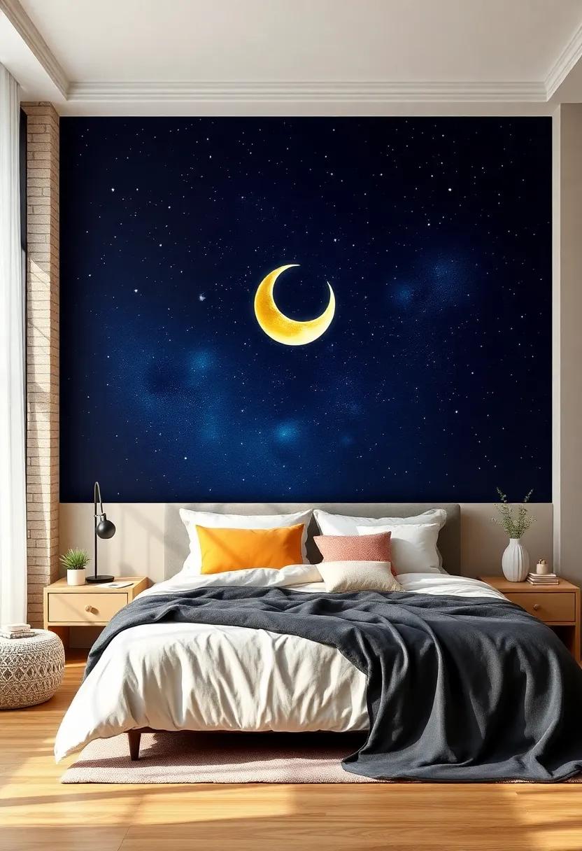 Starry Night Sky: Turn⁣ your accent wall‌ into a ‌dreamy ‍night sky ⁢with⁣ twinkling stars and ‌a crescent ​moon, ⁣perfect ⁤for stargazers