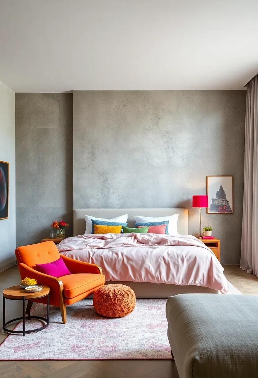 Color ​Pop:⁣ Add a splash of color with ​vibrant ⁢accent furniture like a bright armchair or colorful bed ⁤linens