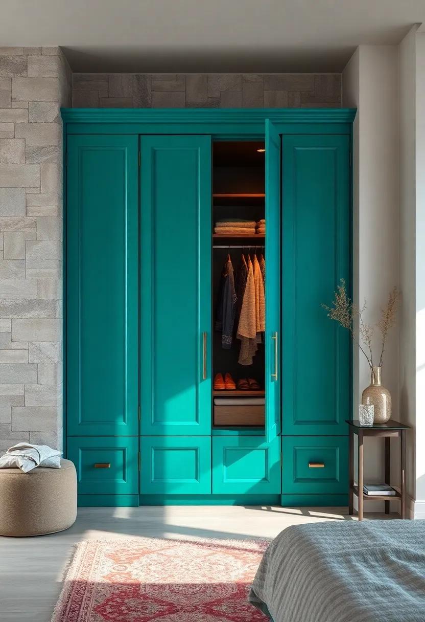 Bold Colors: Make a statement with a vibrant hinged door wardrobe in a striking color like deep blue or emerald green, perfect for adding personality and a pop of color to your space