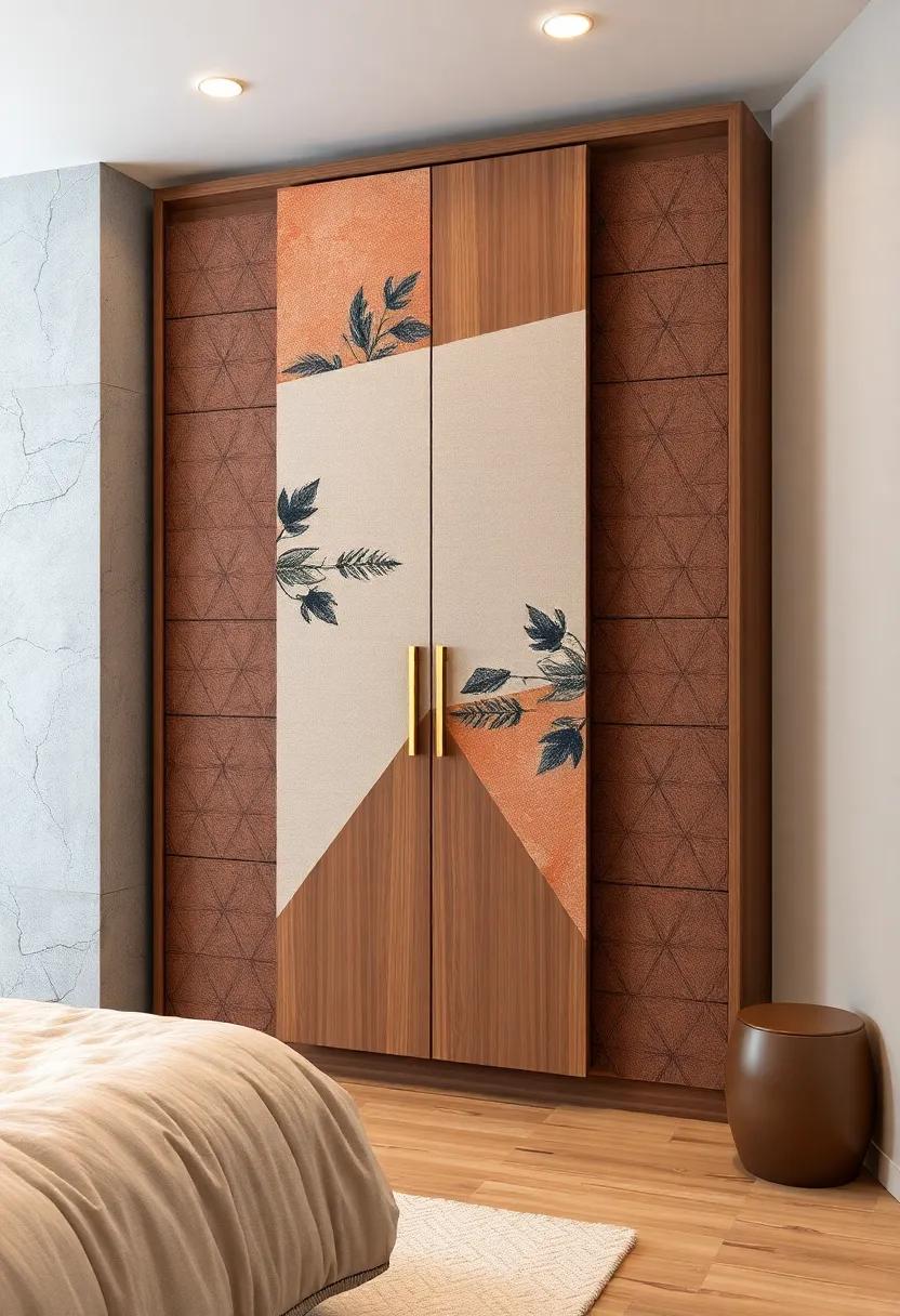 Geometric Patterns: Explore unique wardrobes adorned with geometric patterns, creating a modern artistic flair that serves as a focal point in your beautiful bedroom