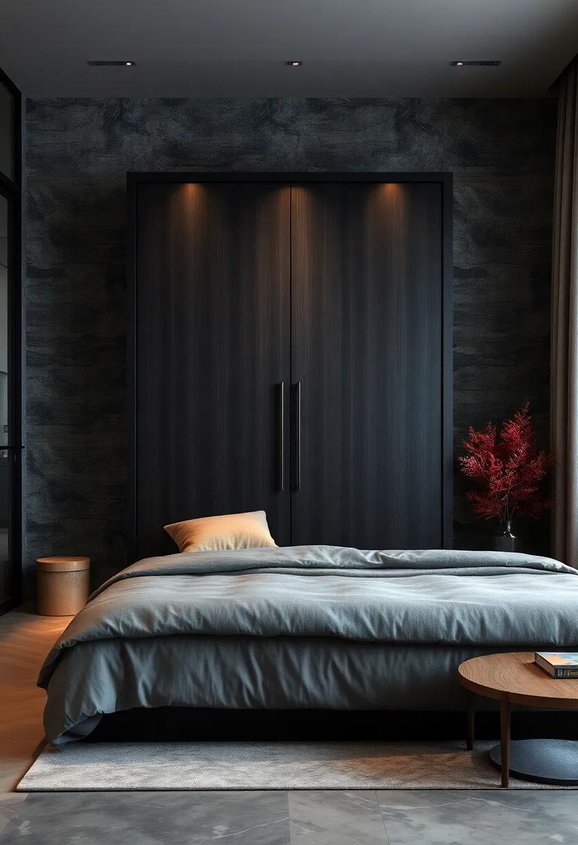 Dark and Dramatic: Create a bold statement with a wardrobe in dark wood or black finish, bringing depth and sophistication to your bedroom while complementing lighter decor elements