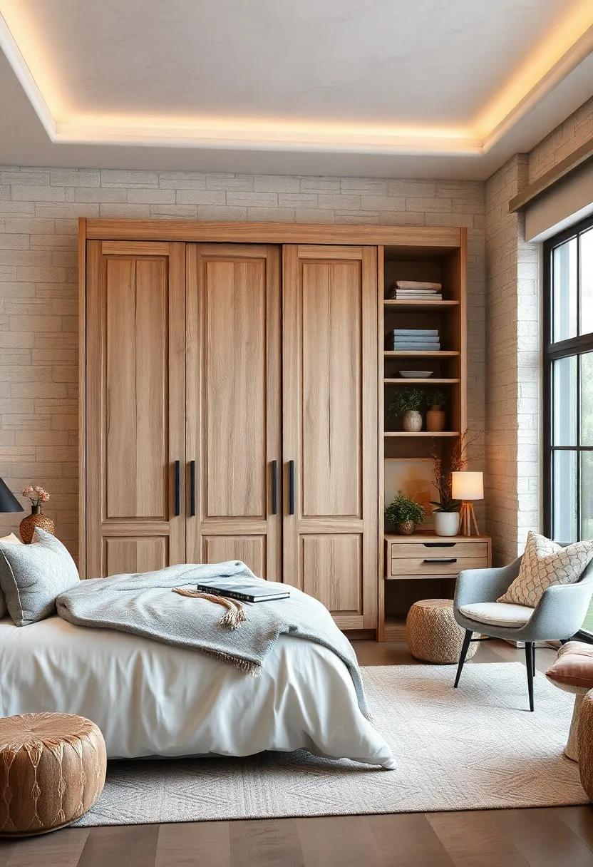 Farmhouse Elegance: embrace the beauty of a hinged door wardrobe that combines modern functionality with traditional warmth, perfect for adding a chic yet cozy feel to any bedroom